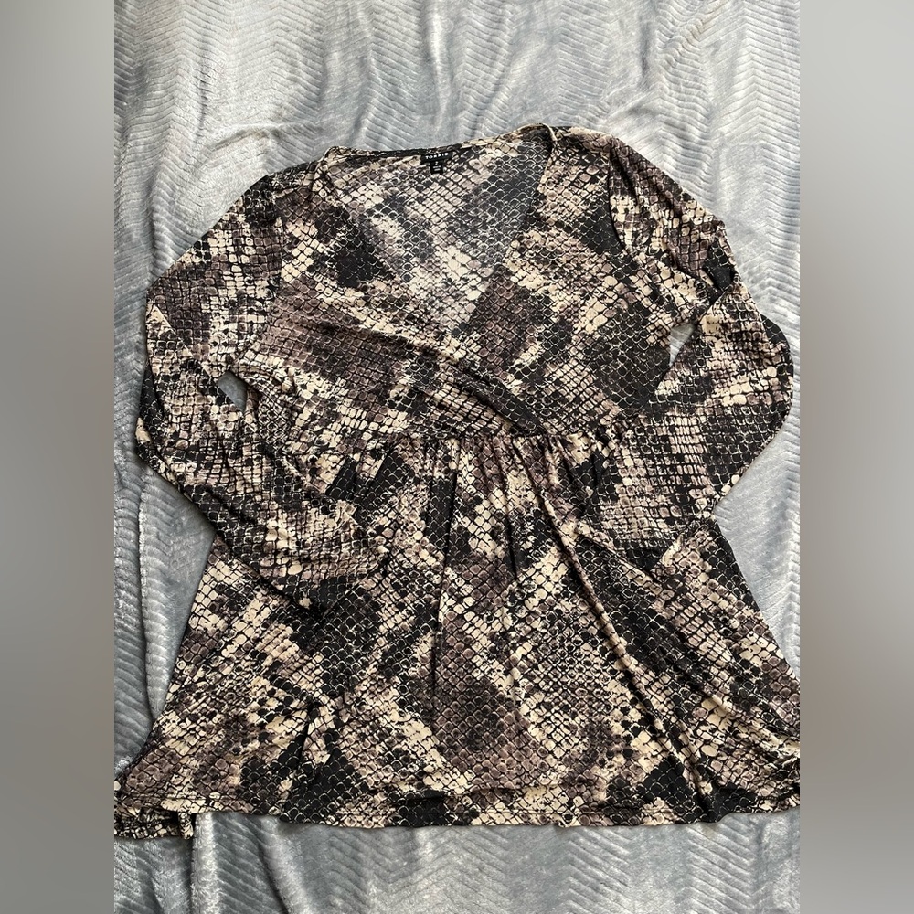 Torrid Babydoll Knit Mesh Snake Print Sheer Blouse 2 (2X)